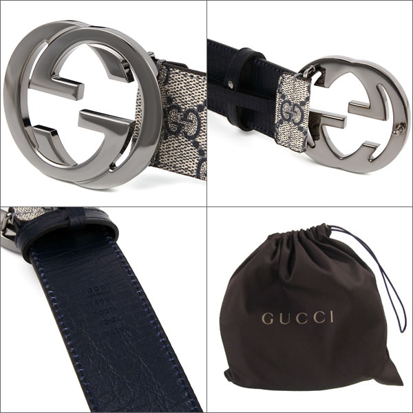 グッチベルト GUCCI Gバックル メンズベルト ベージュ×ネイビー 114984-KGD1R-4075