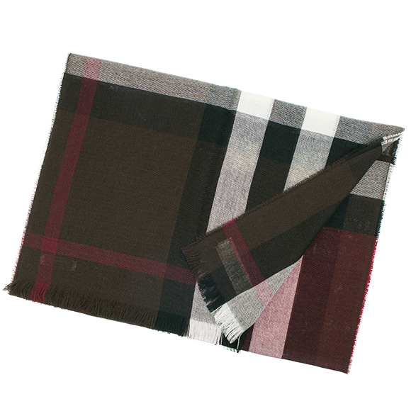 バーバリー  BURBERRY ストール カシミア混ストール ワインレッドチェック MU TONAL LTW CK 4000325 S:AARVP 6022B CLARET