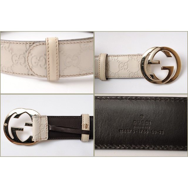 グッチ ベルト GUCCI ユニセックス GGバックル GGアイボリー ゴールド金具 114876