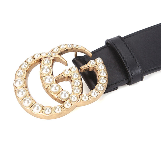GUCCI パール ダブルG バックル レザー ベルト 453260 DLX1T 9094