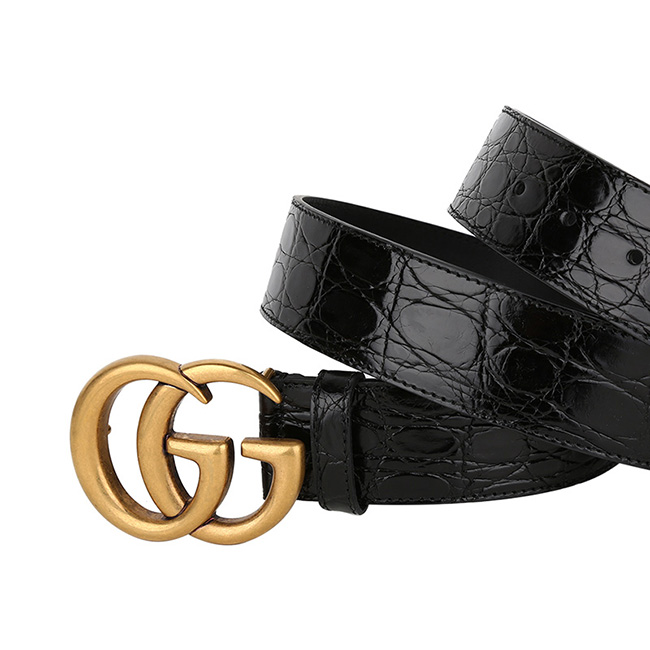 グッチ  GUCCII ダブルGバックル付き クロコダイル ベルト 400593 E7I0T 1000
