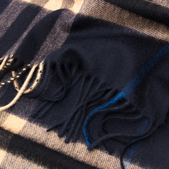 バーバリー BURBERRY カシミアマフラー （カシミヤ） インディゴ×キャメルチェック 80223461