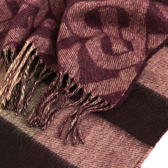 バーバリー BURBERRY リバーシブル カシミアマフラー （カシミヤ） バーガンディー（モノグラム柄）80340881