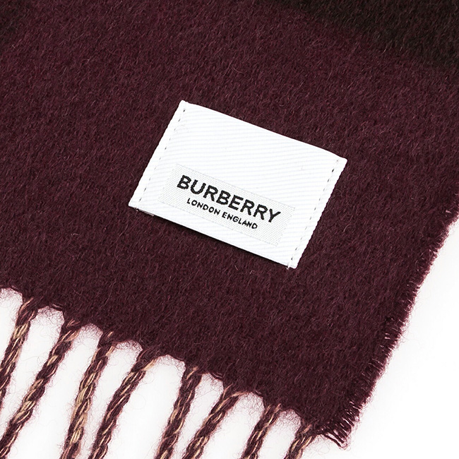 バーバリー BURBERRY リバーシブル カシミアマフラー （カシミヤ） バーガンディー（モノグラム柄）80340881